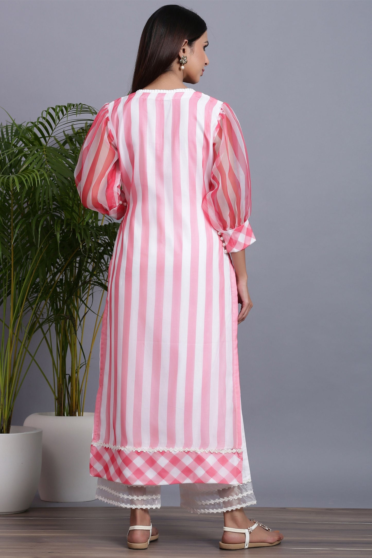 Organza Striped Kurta Plazo Set